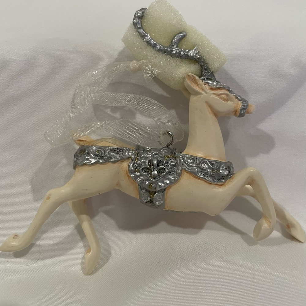 Reindeer Hallmark Ornaments Cream and Gold Reindeer - set of two NIB